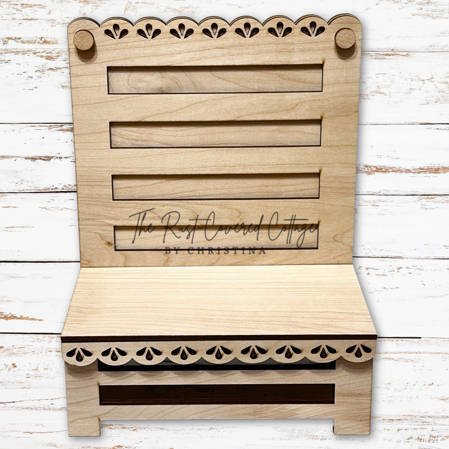 Farmhouse Chair Display with Scallop Trim | DIY Wood Display