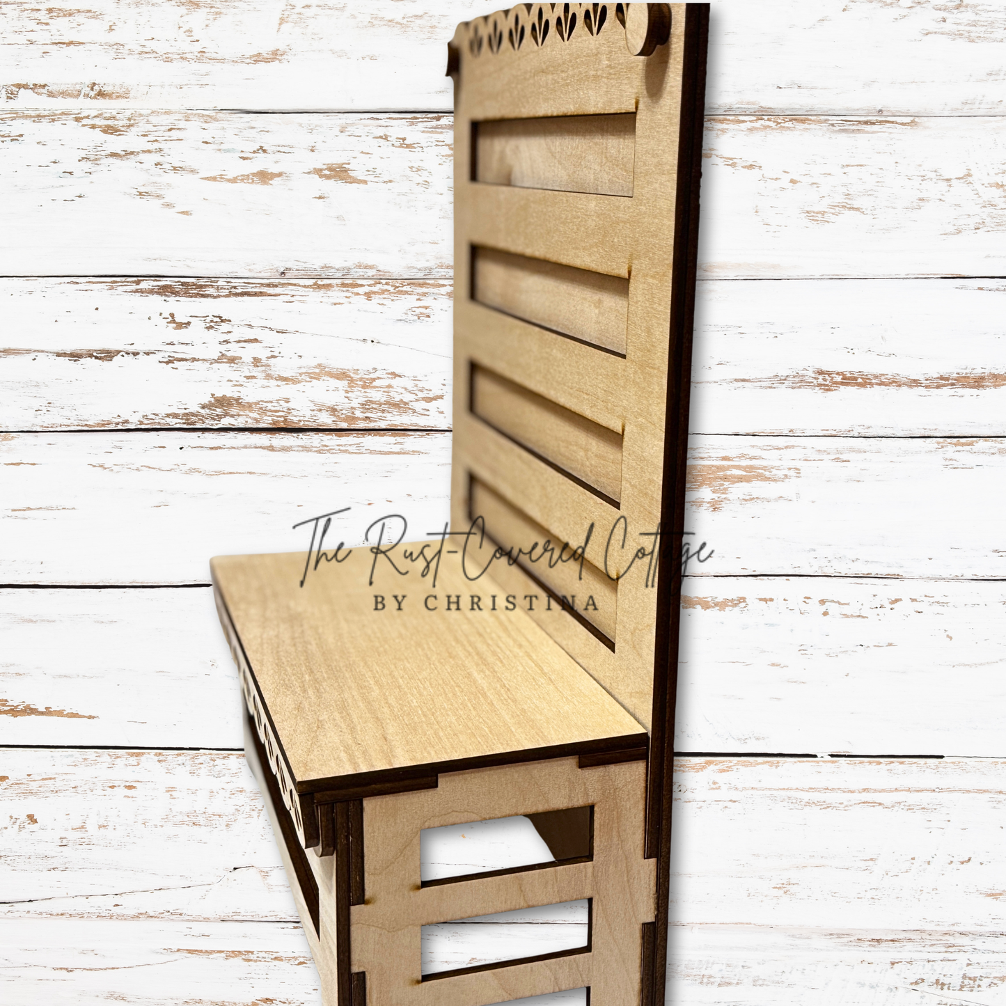 Farmhouse Chair Display with Scallop Trim | DIY Wood Display