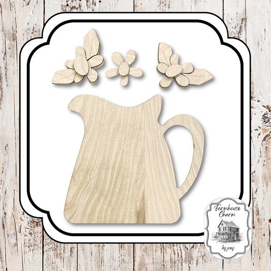 Farmhouse Charm Pitcher DIY Wood Cutout | 8" x 8.75" Birch Craft Shape
