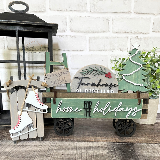 Farmhouse Christmas Insert | Interchangeable Wagon Collection | DIY Wood Kit
