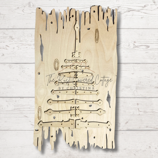 Farmhouse Hinge Christmas Tree | Rustic Holiday Wall Art