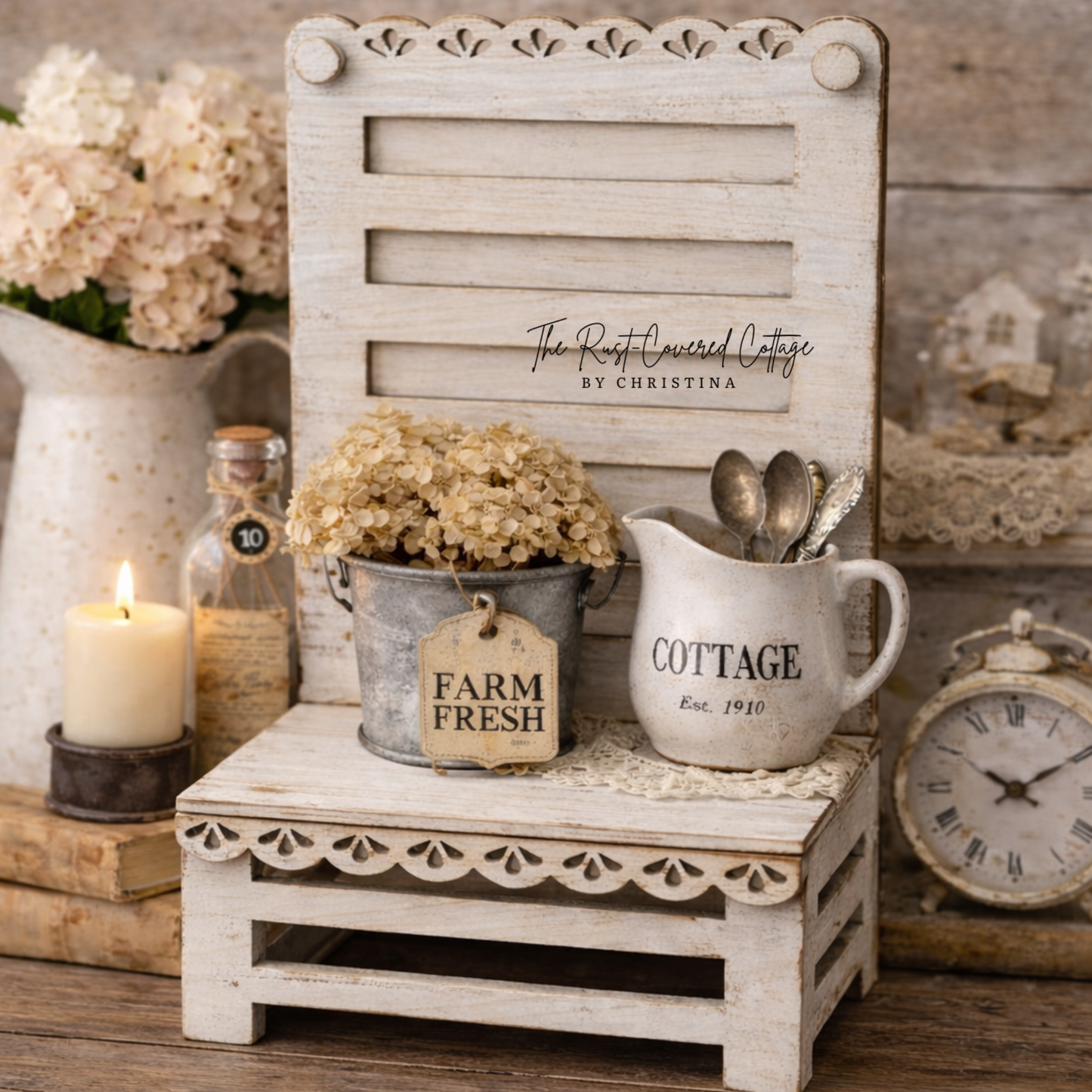 Farmhouse Chair Display with Scallop Trim | DIY Wood Display