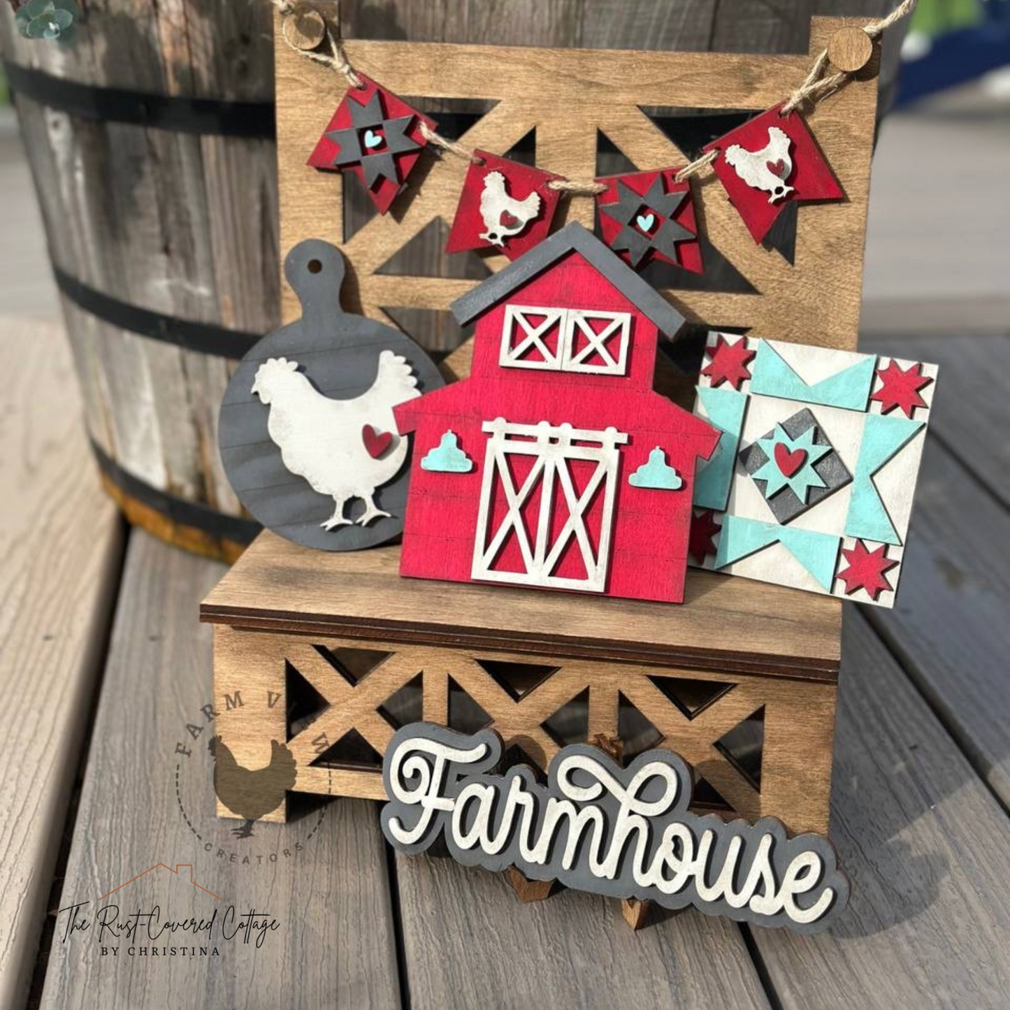 Farmhouse Decor DIY Wood Kit – Unfinished 1/4" Birch Set | Barn, Quilt Block, Word Sign, Banner & Cutting Board