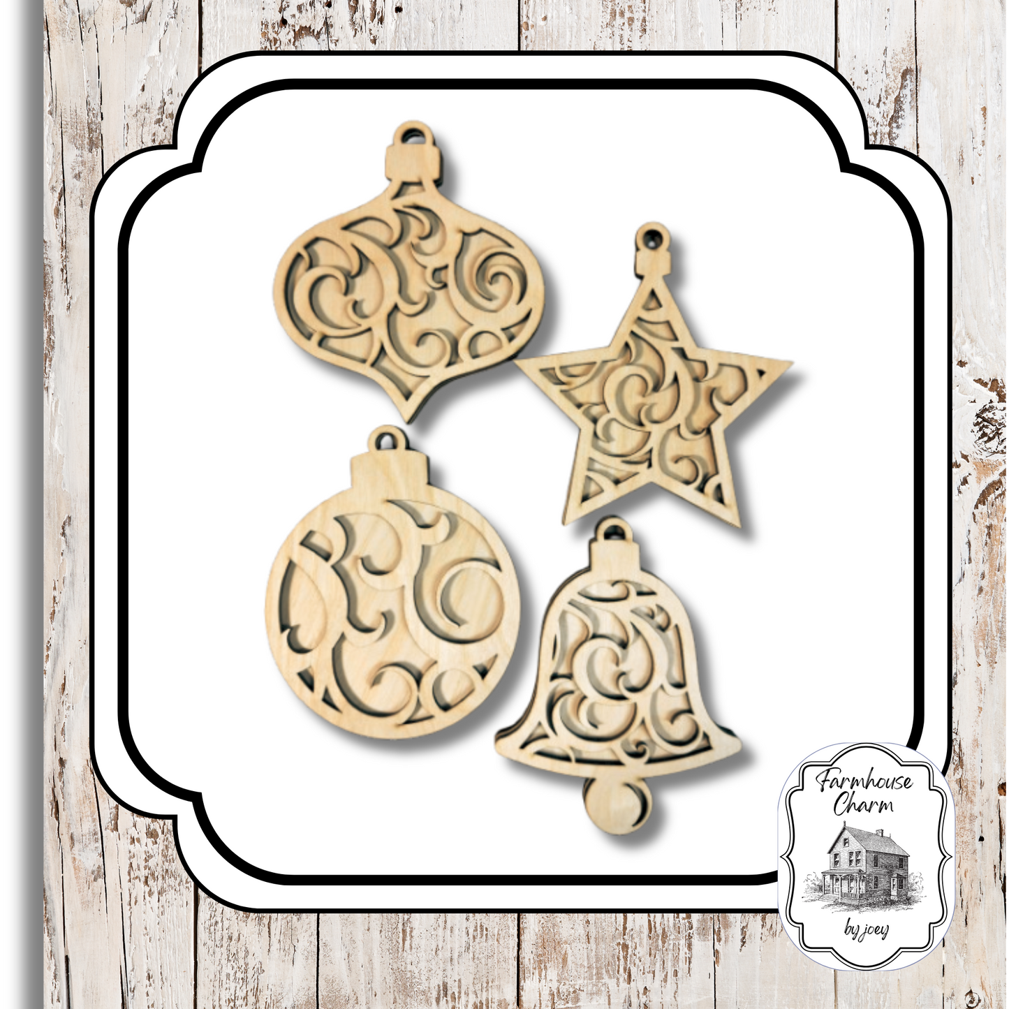 Filigree Ornament Set – 4 | 6" Birch Ornaments| Laser-Cut | DIY