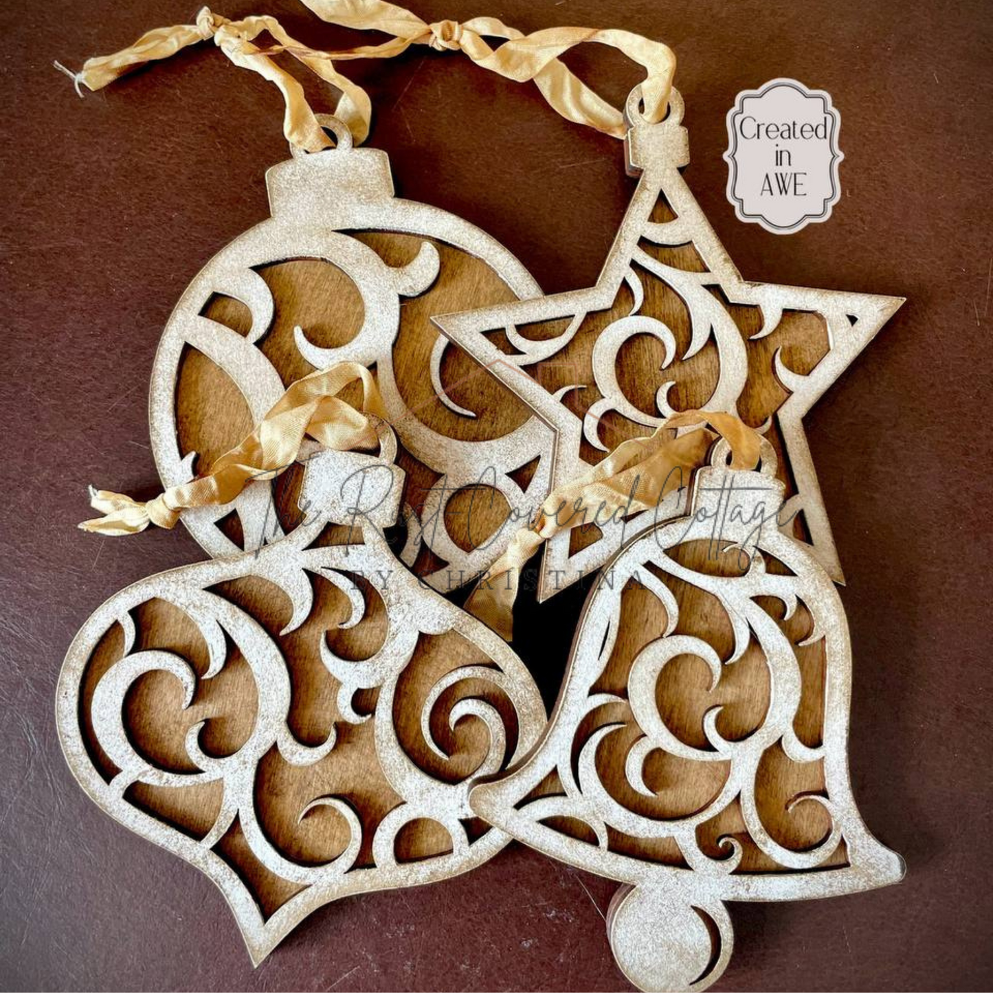 Filigree Ornament Set – 4 | 6" Birch Ornaments| Laser-Cut | DIY