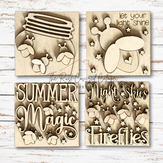 Fireflies Minis | Summer Magic Interchangeable Wood Signs | DIY 4.25" Birch Craft Kit