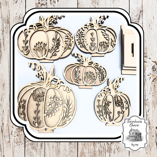 Floral Pumpkin Set| DIY Laser Cut Wood Kit