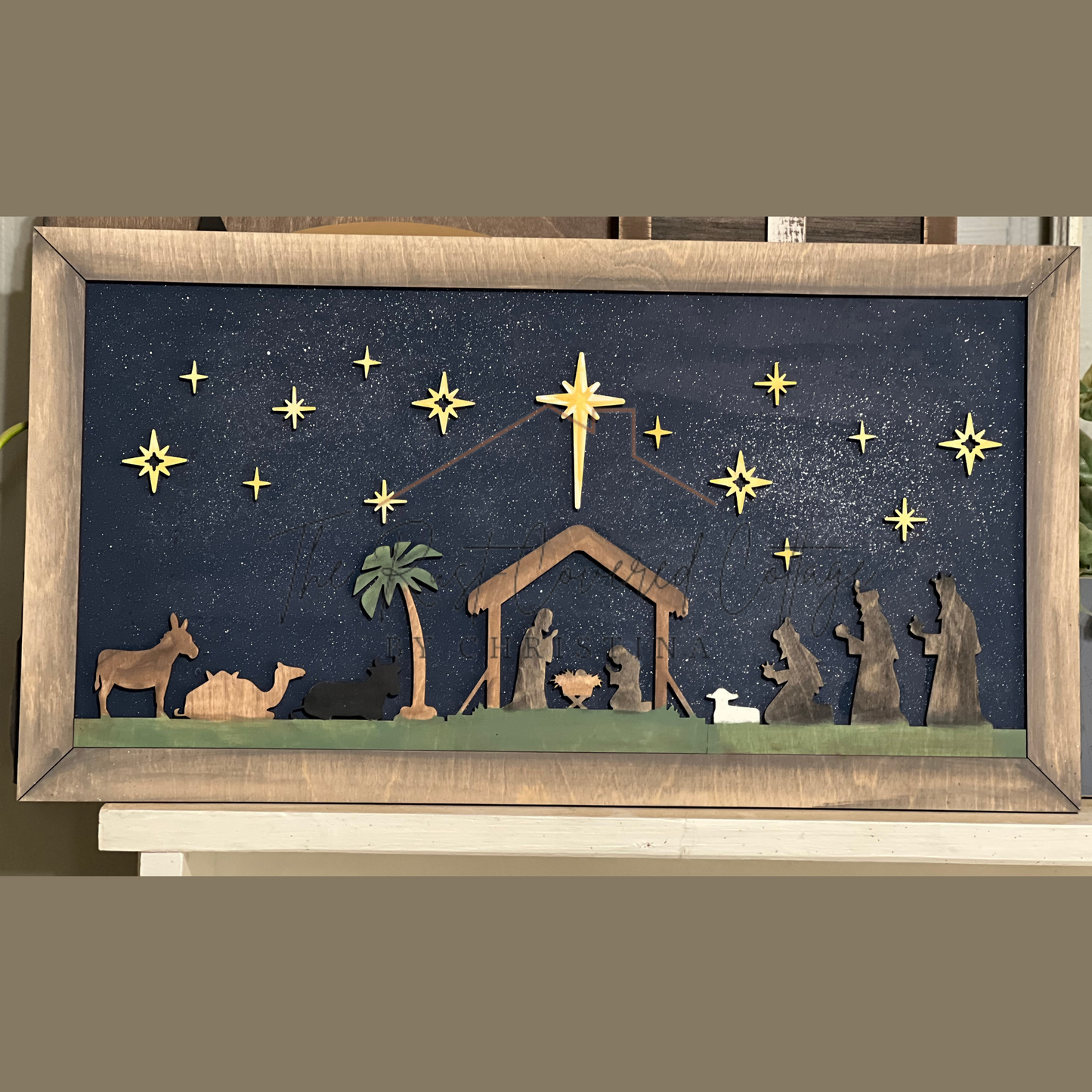 Framed Nativity Scene | 9.25" x 17" | Laser Cut Birch Christmas Decor