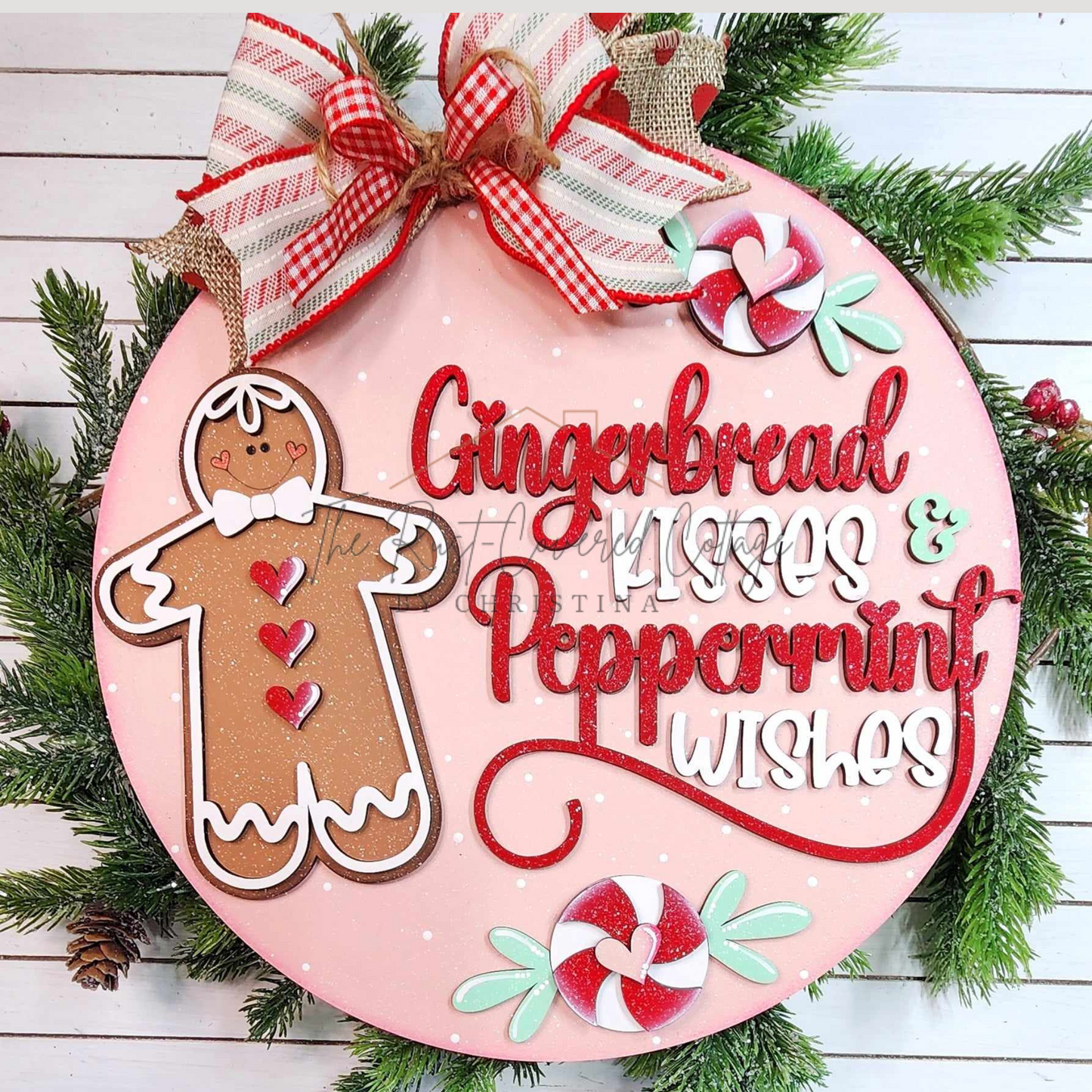 Gingerbread Kisses & Peppermint Wishes Round Sign | DIY Wood Kit