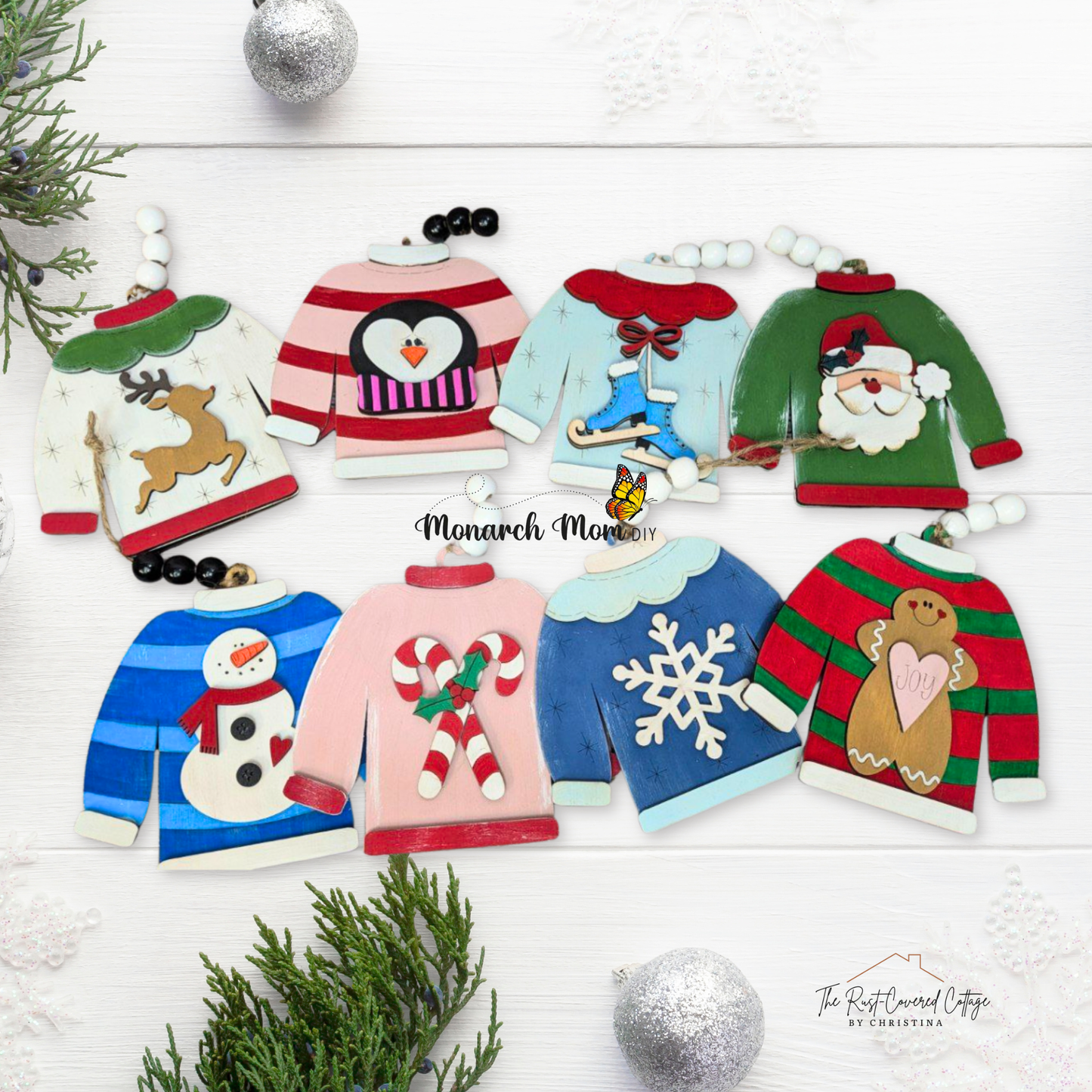 Holiday Sweater Gift Card Holder Ornament Set - DIY Wooden Craft Kit (Set of 8)