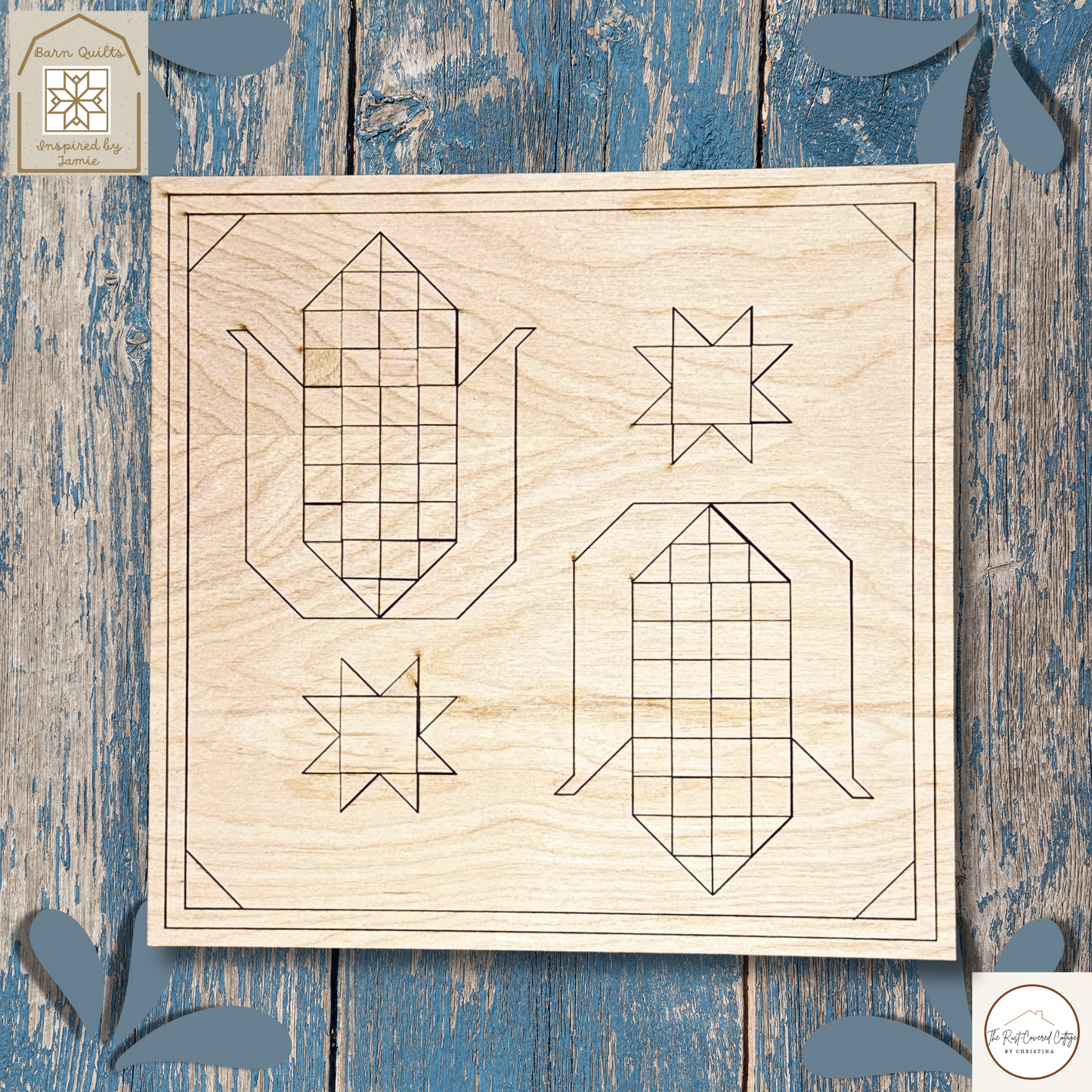 Harvest Corn Quilt Block – Laser Cut Wood Kit, 10.5" | 1/4" Birch