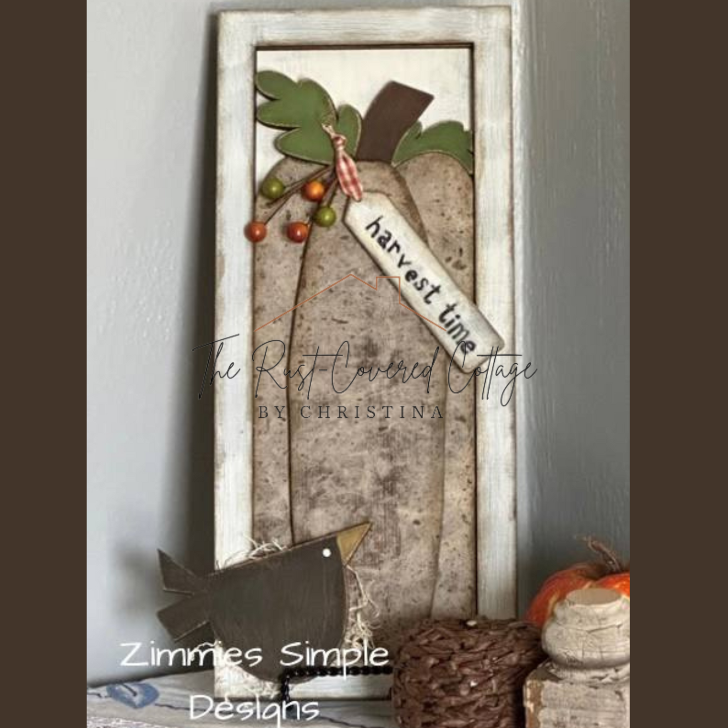 Primitive Style Framed Sign- Pumpkin & Crow Laser Wood Kit | DIY Home Decor