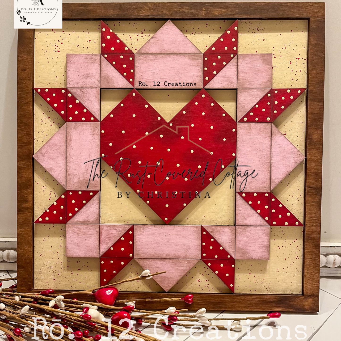 Heart Blossom Quilt Block - Laser-Cut DIY Wood Kit, 10.5"x10.5", Birch