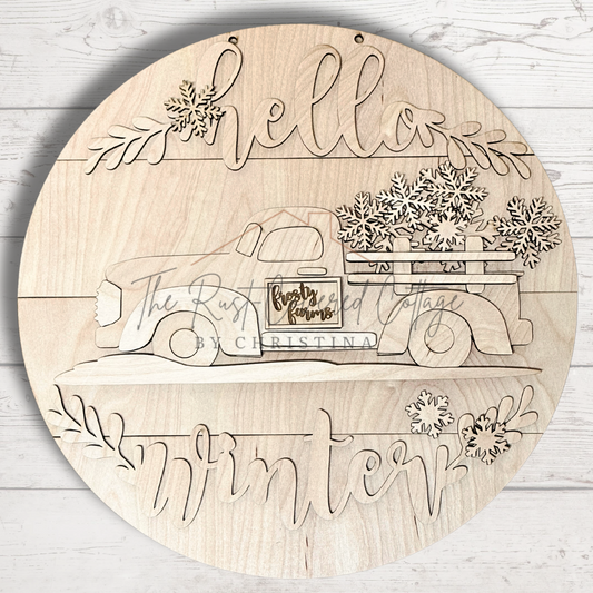 Hello Winter Truck DIY Wood Kit – 15” Round