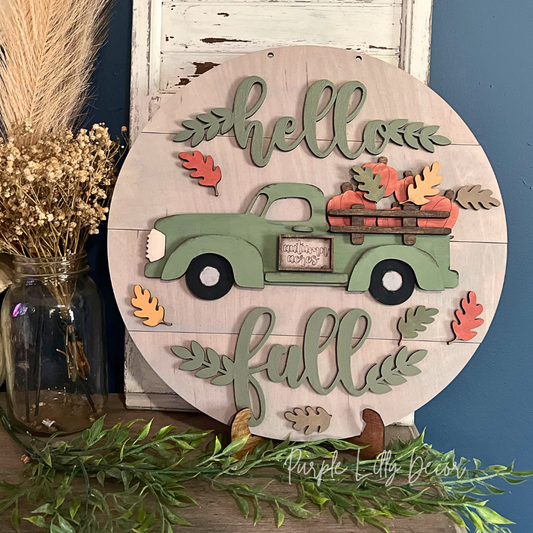 Hello Fall Vintage Truck Sign