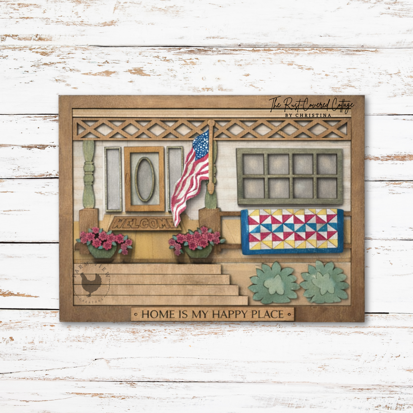 Home Is My Happy Place DIY Wood Kit – Layered Farmhouse Porch Sign – 11.25” x 15.5