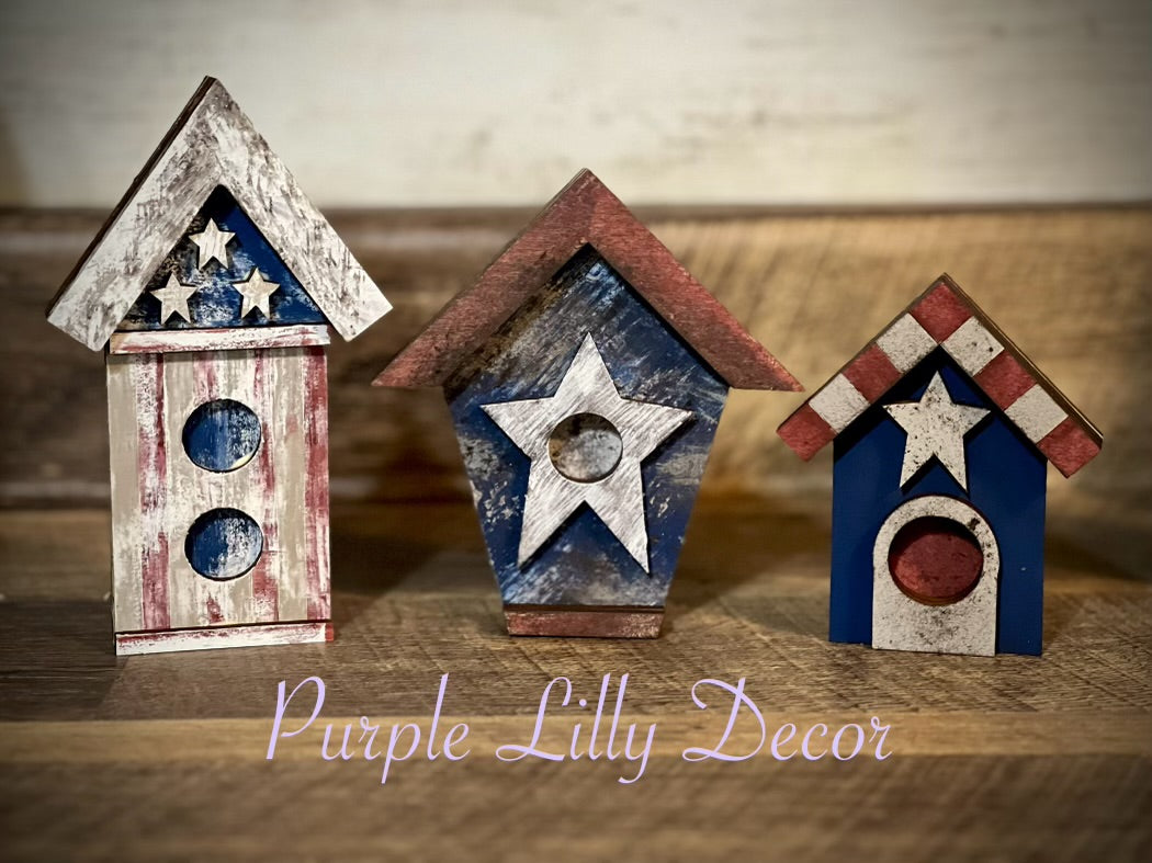 Patriotic Birdhouse Shelf Sitters