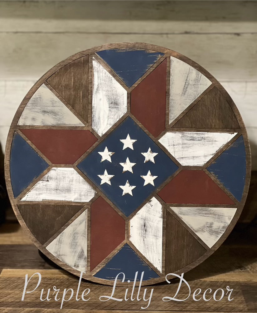 Patriotic Barn Quilt Door Round