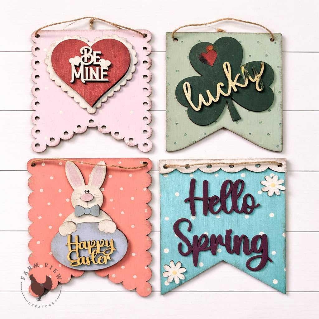 Spring Mini Hanger Signs | Set of 4 DIY Unfinished Wood Kit