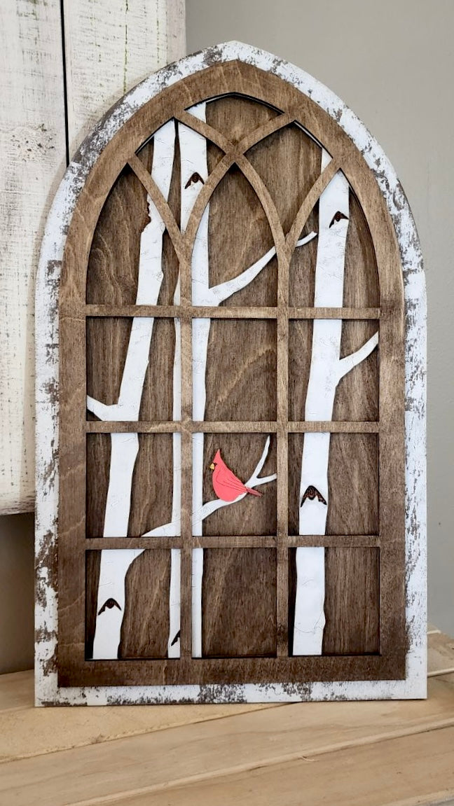 Arched Window with Cardinal