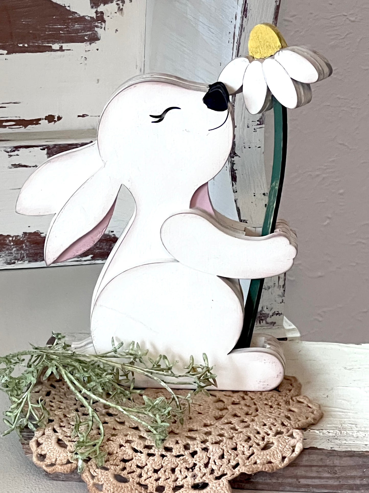 Bunny with Flower shelf sitter