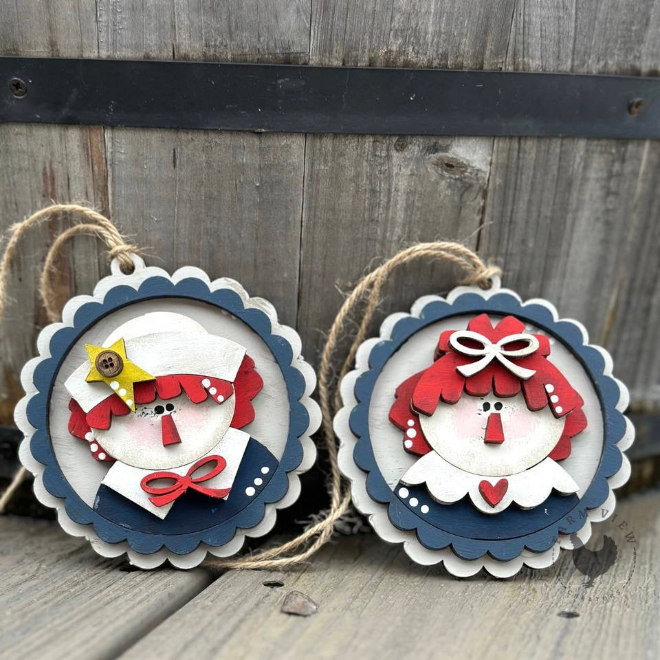 Raggedy Ann & Andy Ornaments – Set of 2 | 1/4" Birch DIY Wood Kit