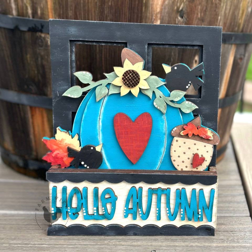 Hello Autumn Window Box Insert | DIY Fall Wood Kit | Fits Interchangeable Window Box