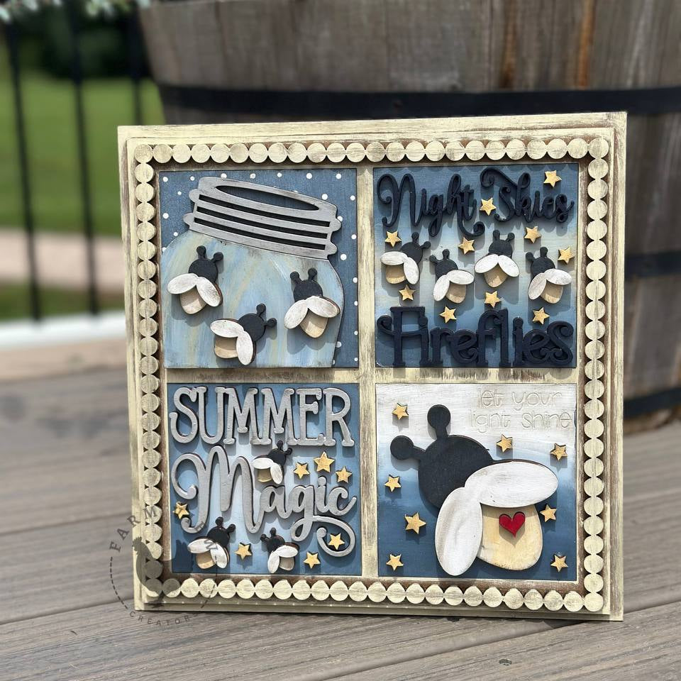 Fireflies Minis | Summer Magic Interchangeable Wood Signs | DIY 4.25" Birch Craft Kit