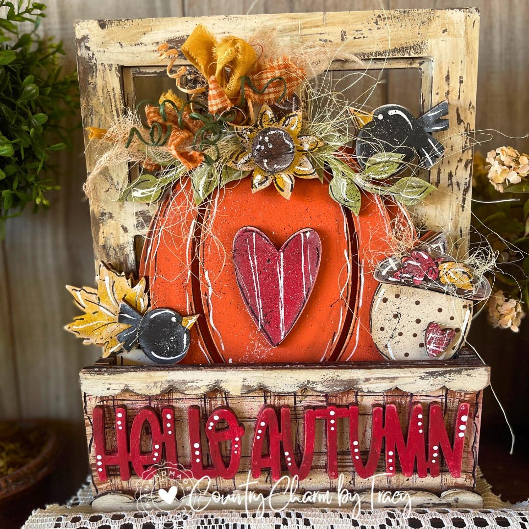 Hello Autumn Window Box Insert | DIY Fall Wood Kit | Fits Interchangeable Window Box