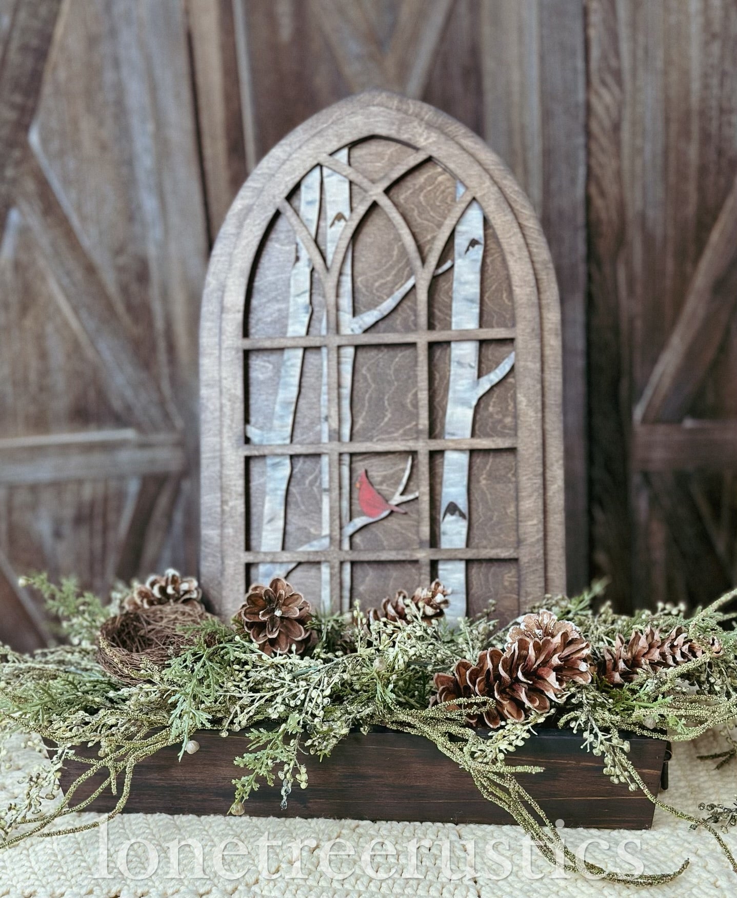 Arched Window with Cardinal