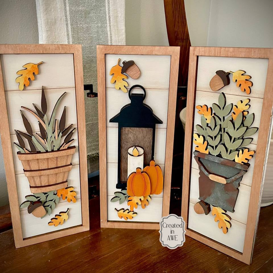 Fall Trio Hinged Sign Set | Laser Cut DIY Wood Kit | Farmhouse Autumn Décor
