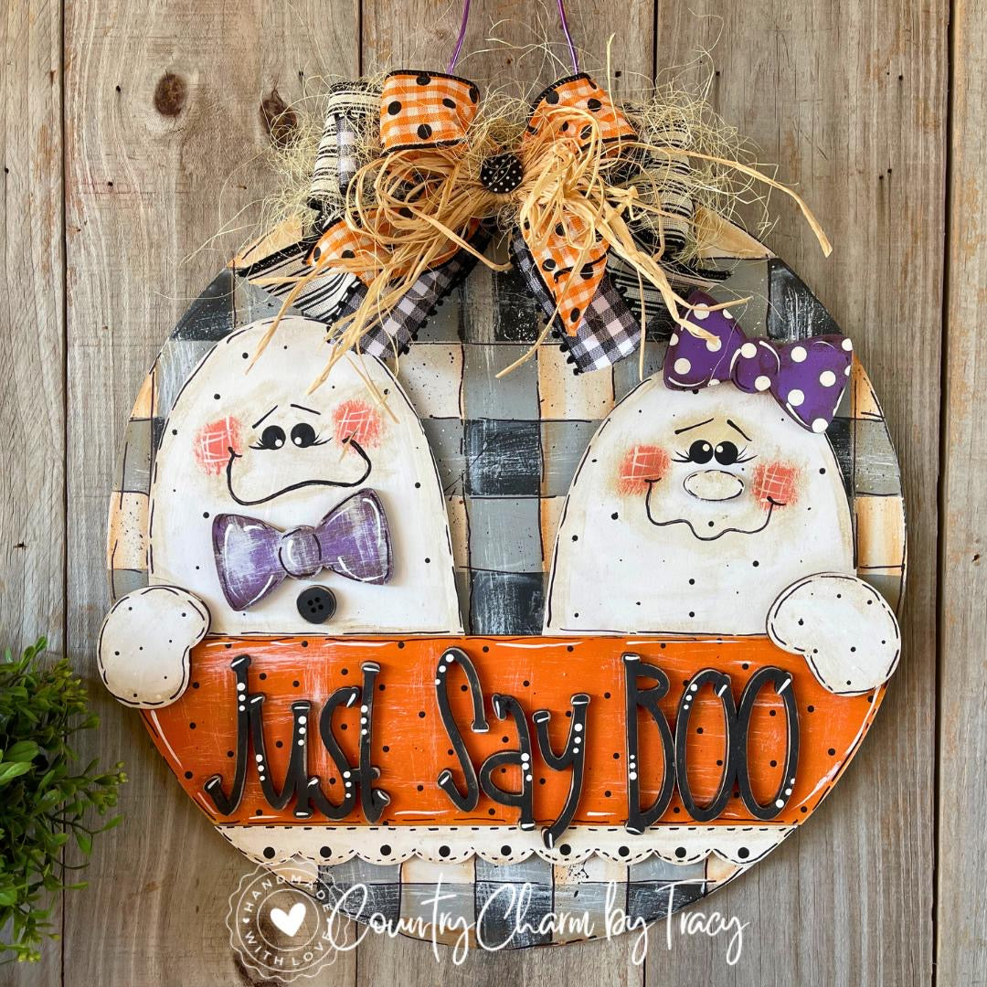 Just Say Boo Door Hanger | DIY Halloween Wood Kit | Laser Cut 1/4" Birch
