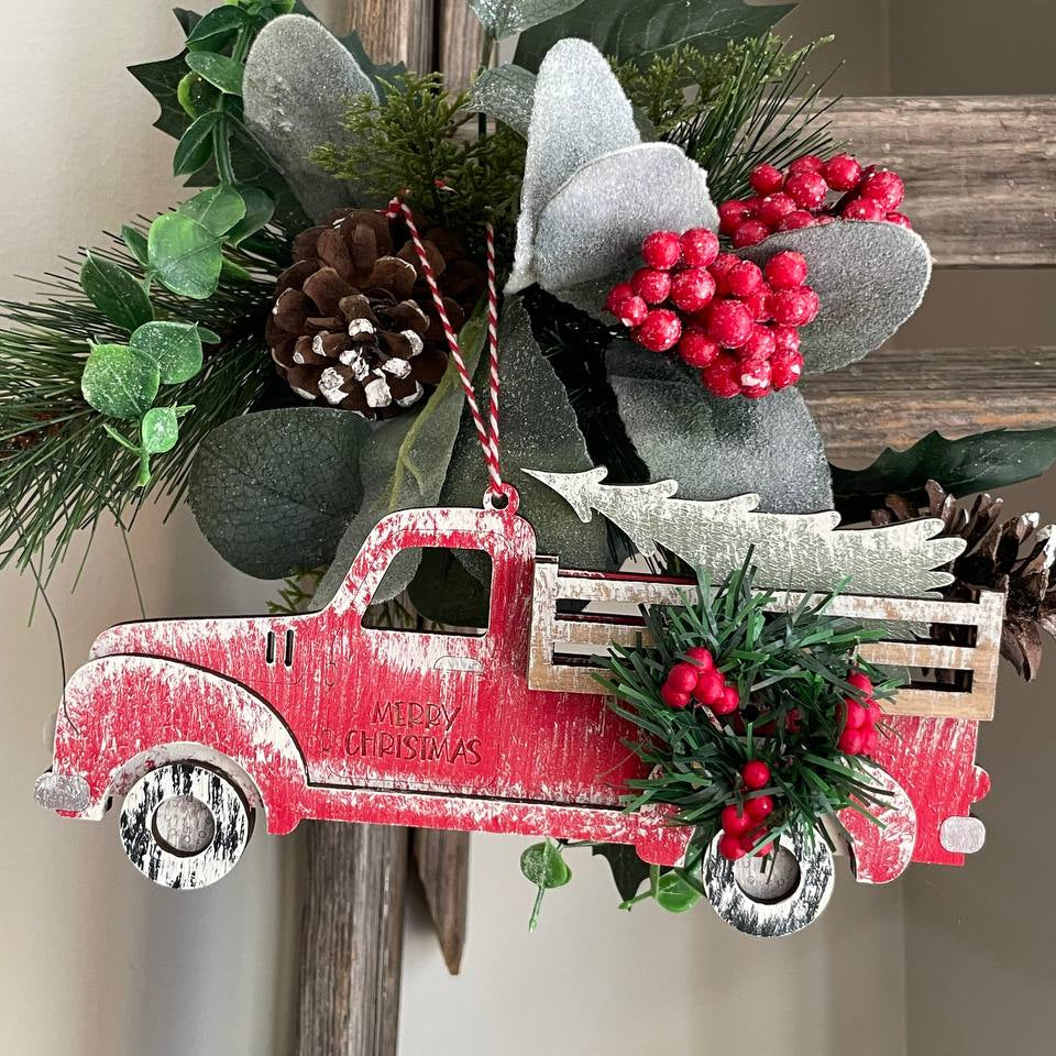 Vintage Truck Ornament with Christmas Tree | Farmhouse Holiday Decor