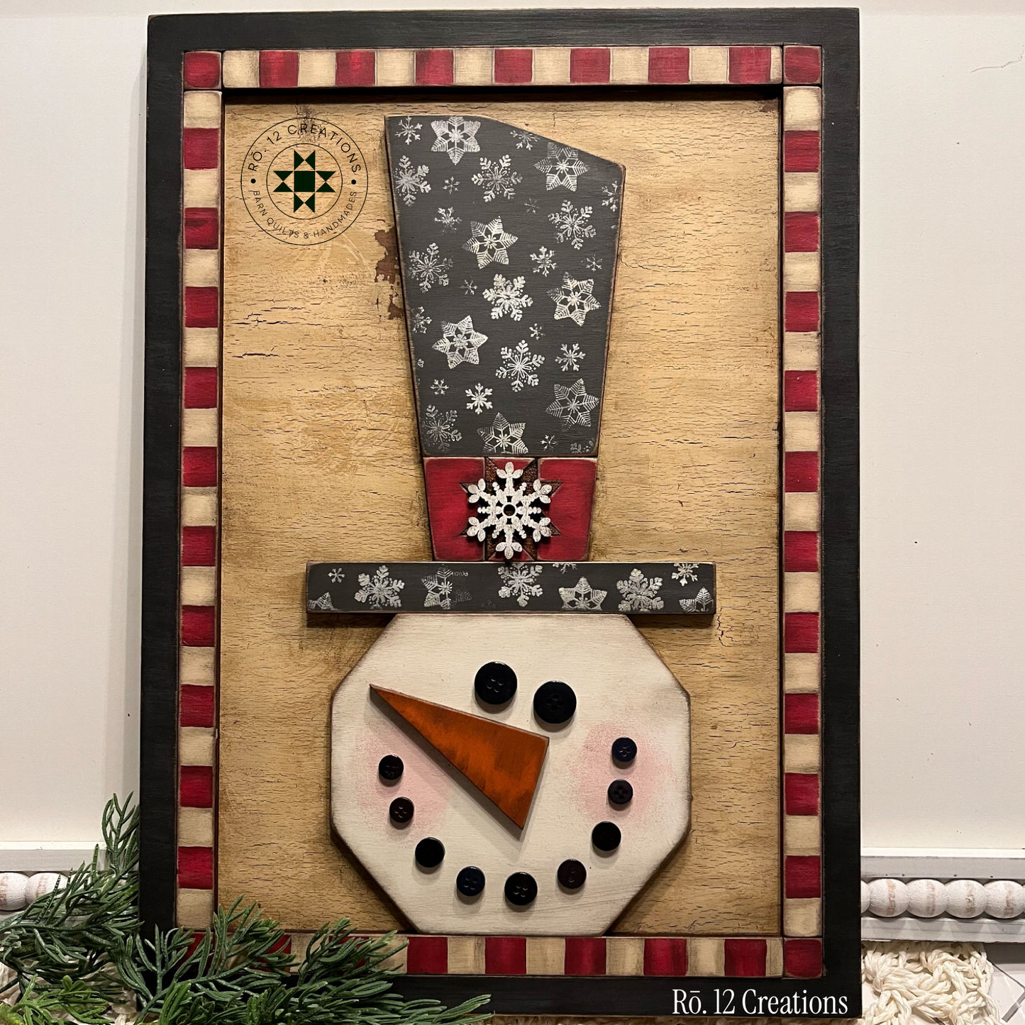 Prim Snowman Quilt Block | Laser Cut DIY Wood Kit | 1/4" Birch, 14" x 10" Unfinished