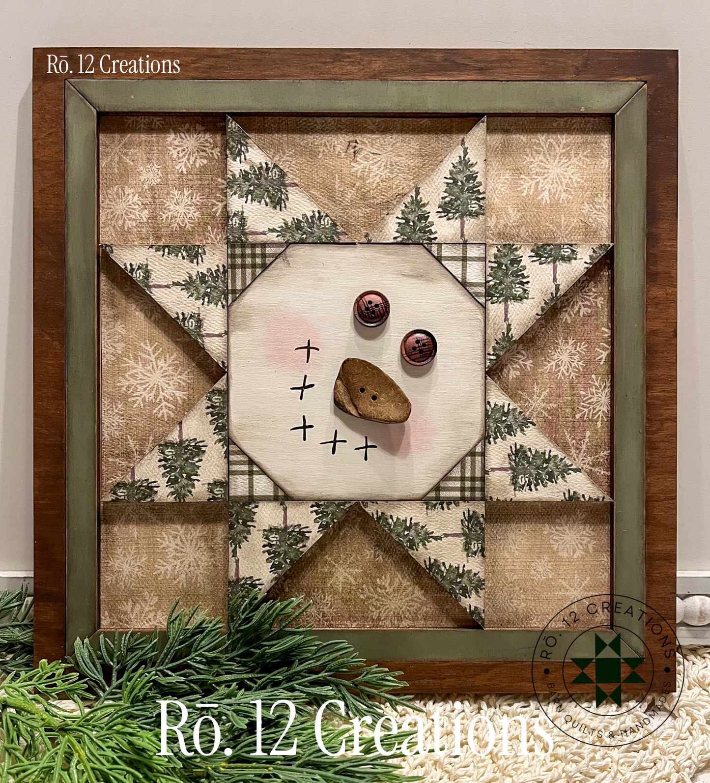 Sawtooth Snowman Quilt Block | Laser Cut DIY Wood Kit | 1/4" Birch, 10.5" Unfinished