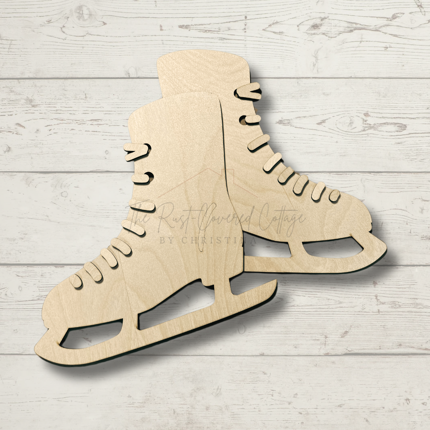 Ice Skates DIY Wood Kit | Laser Cut Birch Skates with Shoestring Details