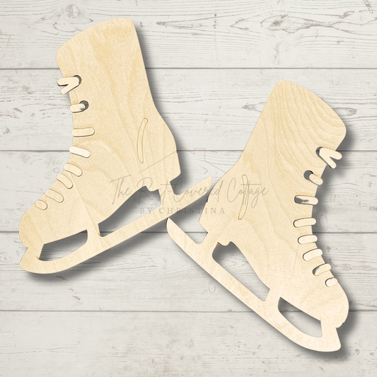 Ice Skates DIY Wood Kit | Laser Cut Birch Skates with Shoestring Details