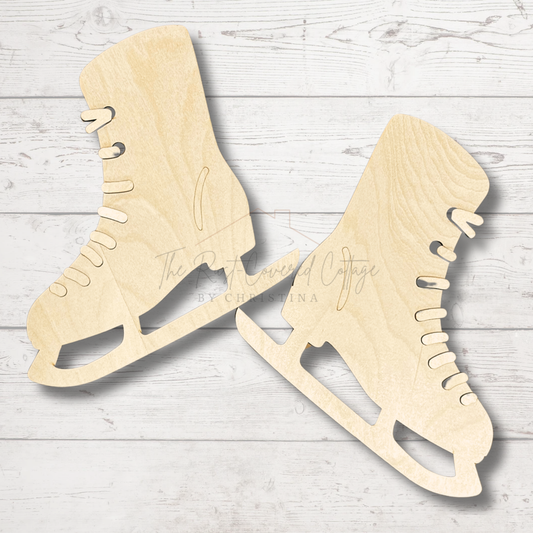 Ice Skates DIY Wood Kit | Laser Cut Birch Skates with Shoestring Details