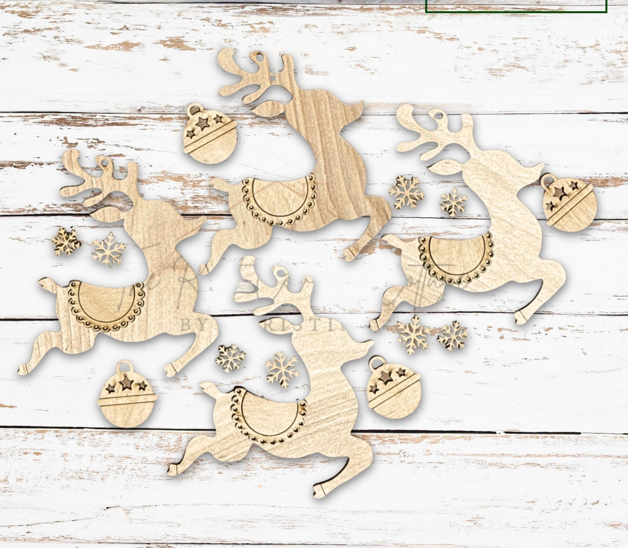 Set of 4 Reindeer Ornaments DIY Wood Kit | Laser Cut Birch