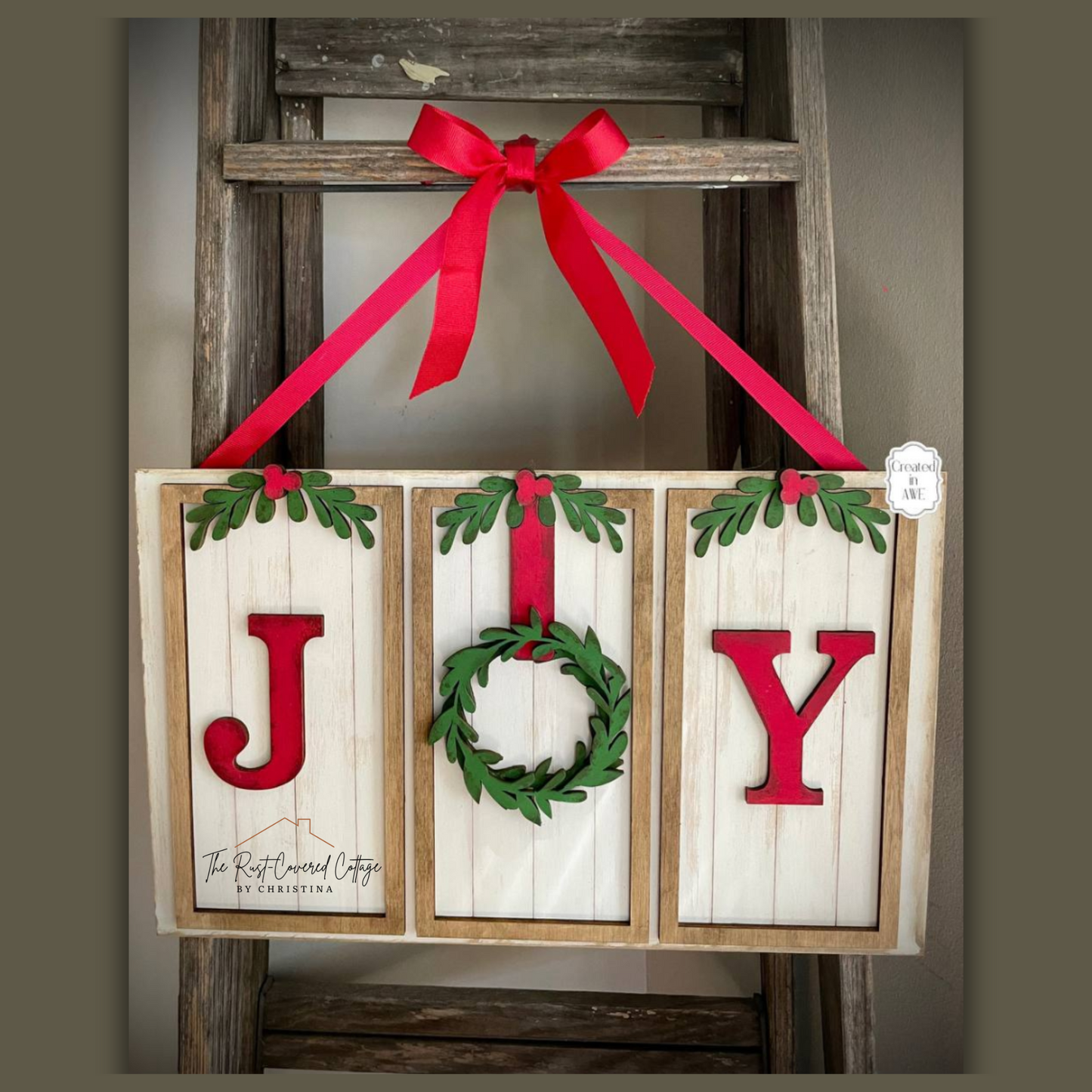 JOY Wreath Laser Cut DIY Wood Kit | Christmas Wall Sign (10.5" x 17")