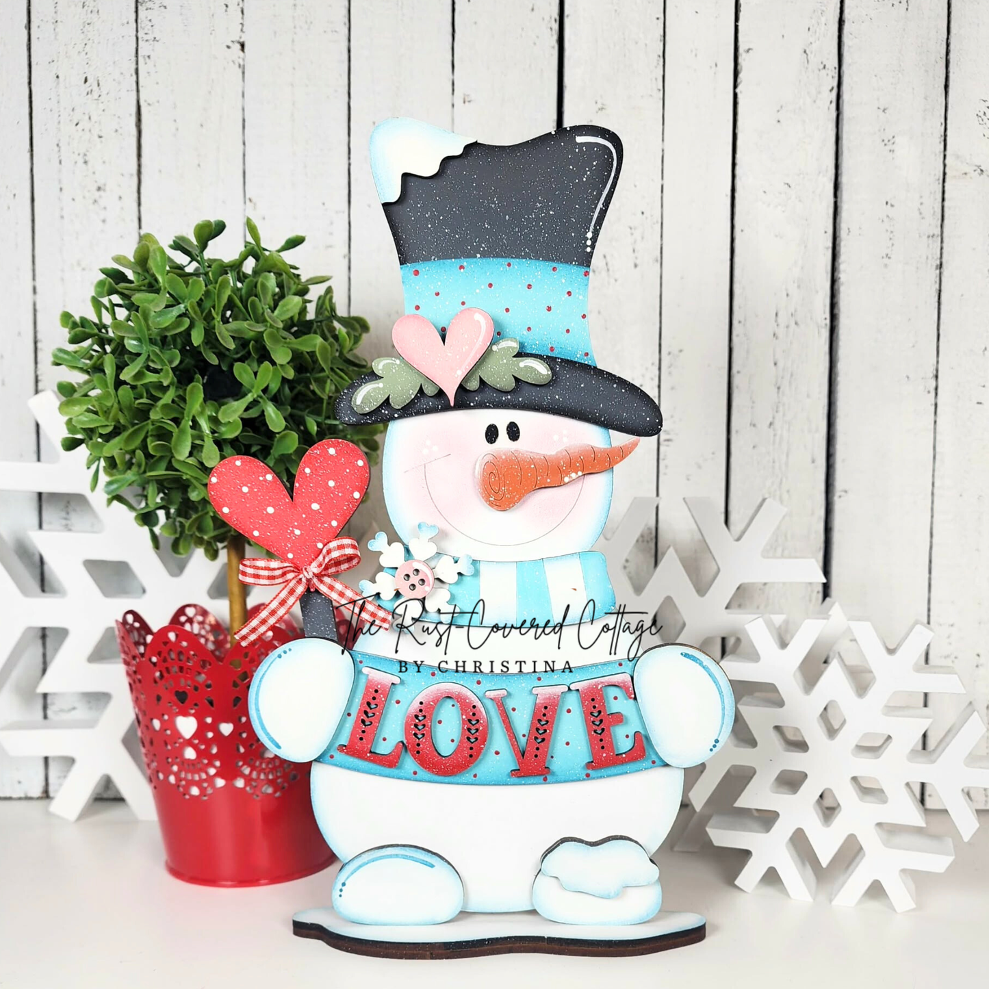 Love Snowman Shelf Sitter | Unfinished Valentine & Winter DIY Wood Kit