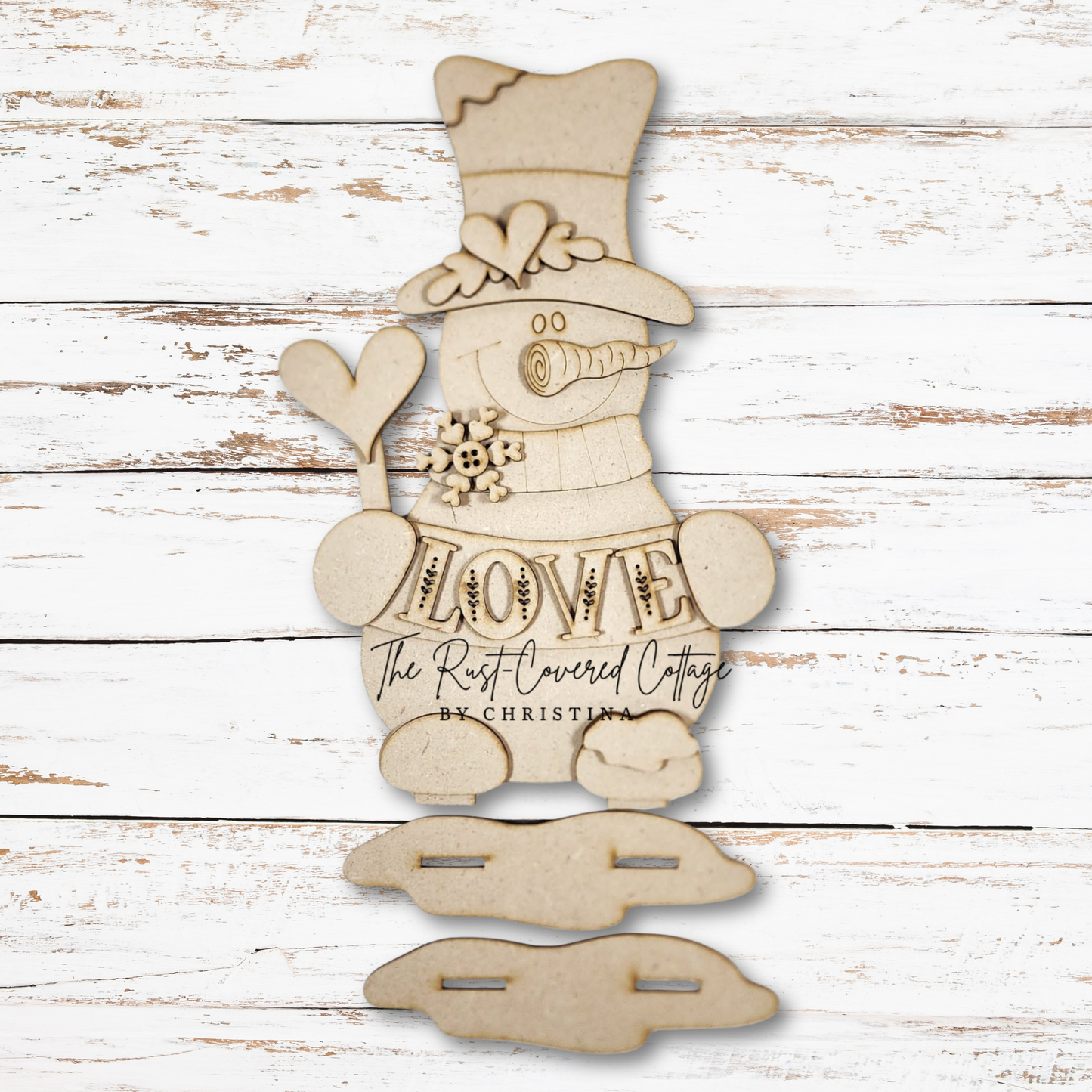 Love Snowman Shelf Sitter | Unfinished Valentine & Winter DIY Wood Kit