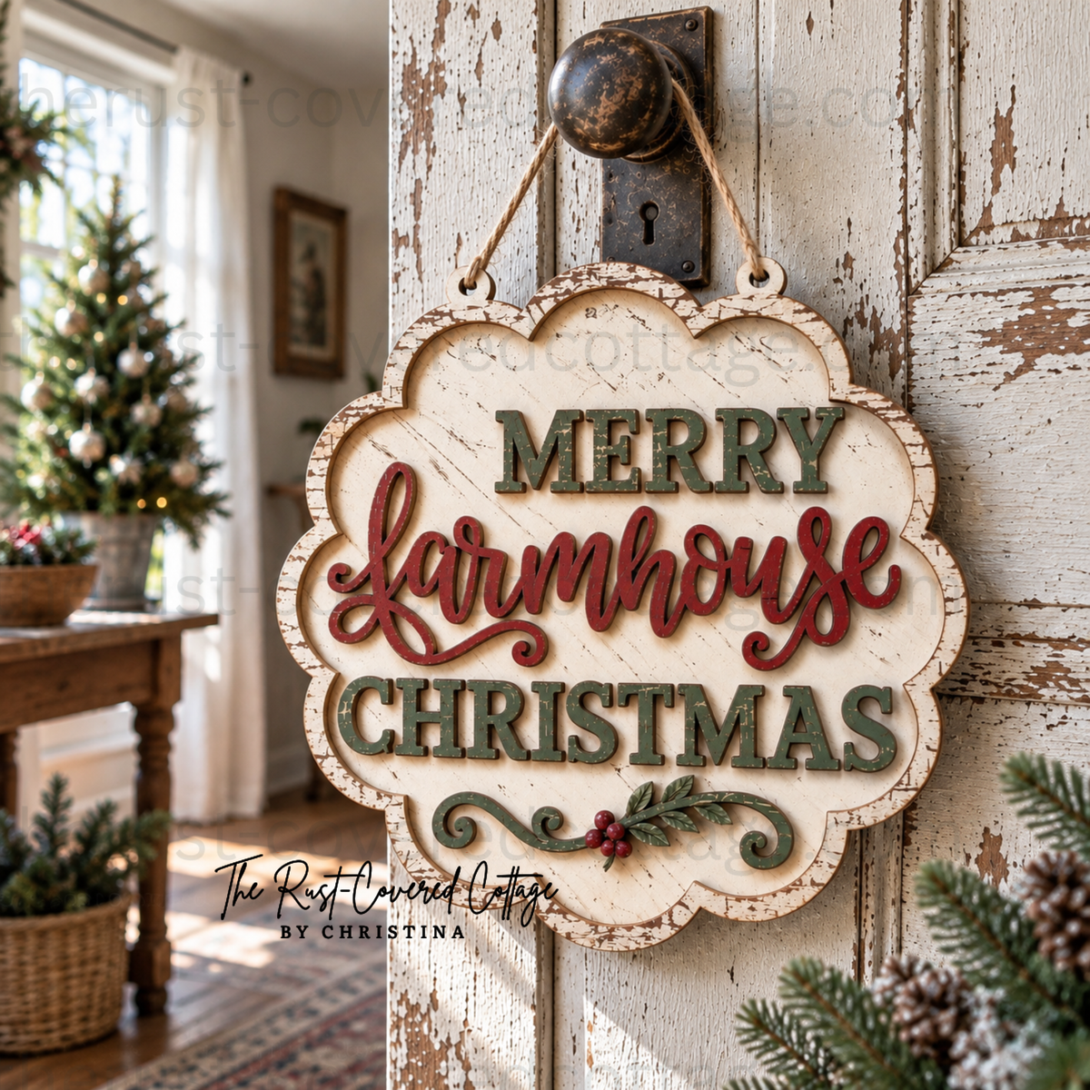 Merry Farmhouse Christmas Hanging Sign