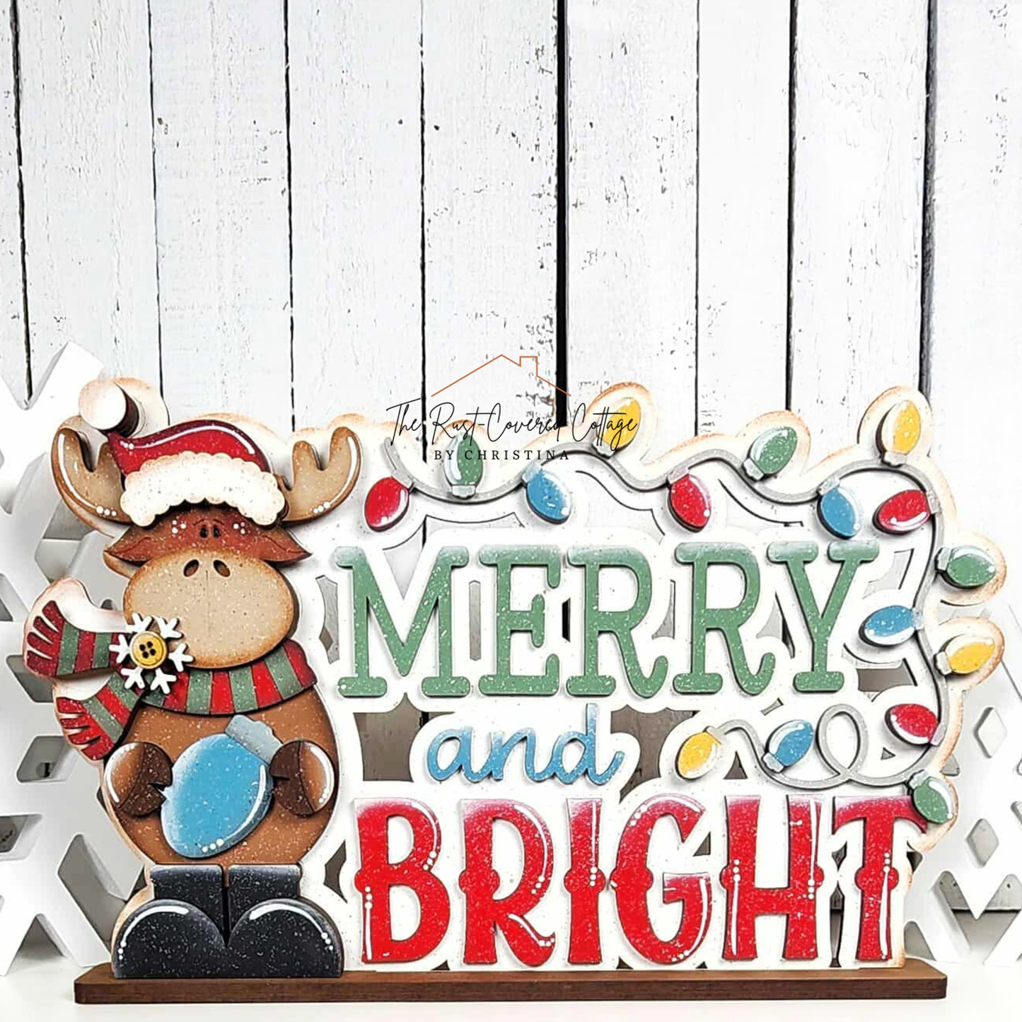 Merry & Bright Shelf Sitter | Laser Cut DIY Wood Kit