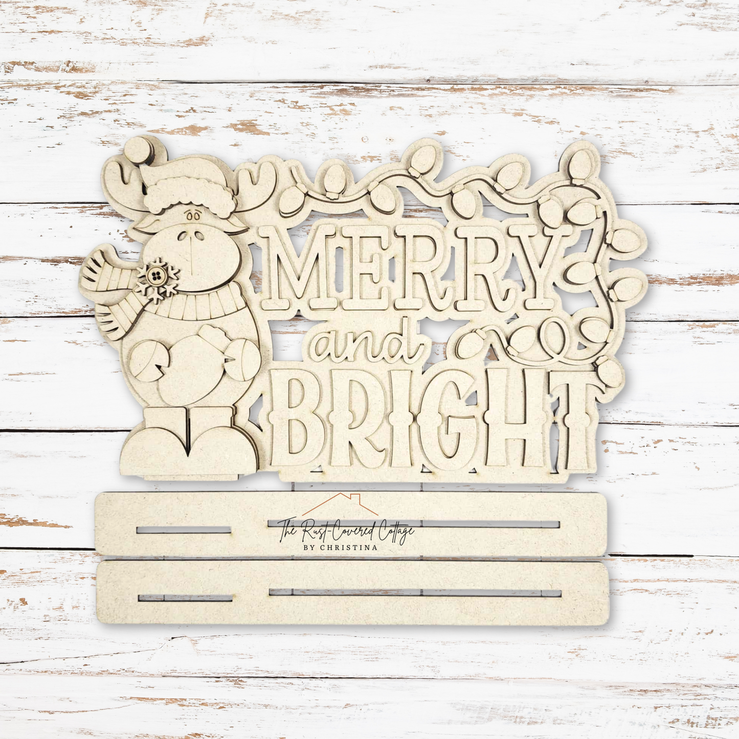 Merry & Bright Shelf Sitter | Laser Cut DIY Wood Kit