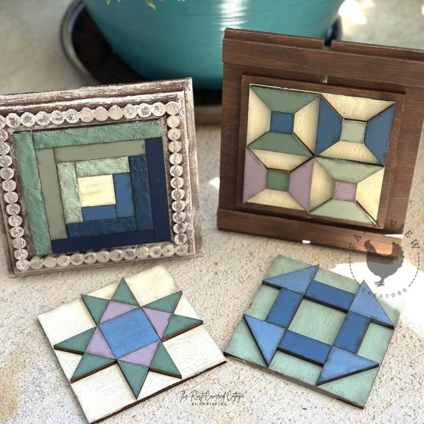 Mini Barn Quilt Block Set | Ohio Star, Log Cabin, Spools & Churn Dash