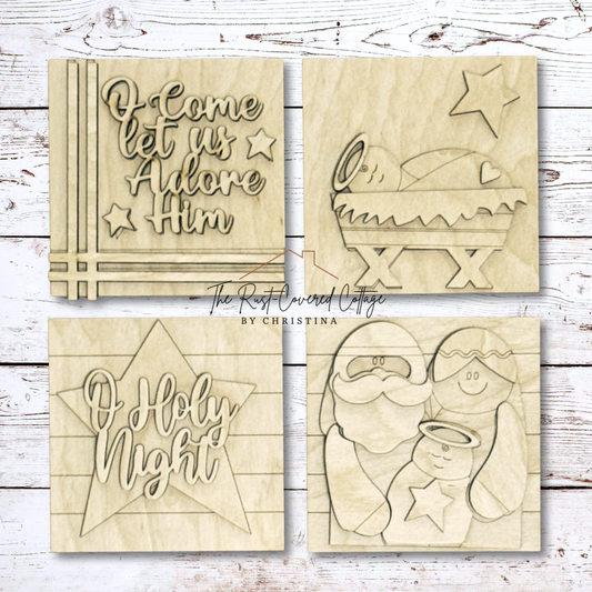 Nativity Mini Interchangeable Signs | Unfinished DIY Wood Set (4)