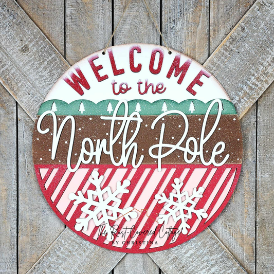North Pole Door Hanger | Layered Christmas Wood Kit | Laser Cut 1/4" Birch