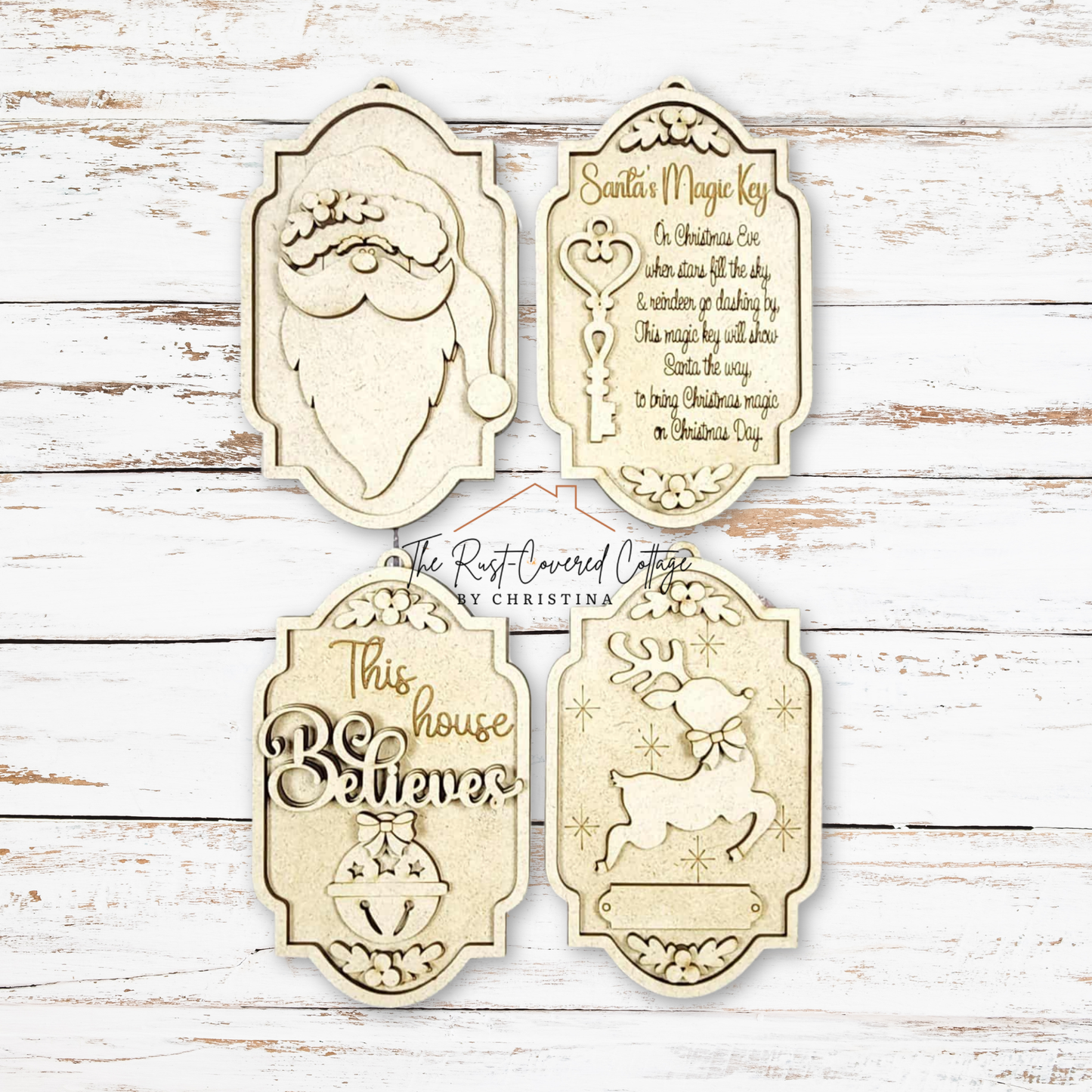 North Pole Ornament Set | Layered Christmas Wood Ornaments | Laser Cut 1/8" Sanded Plywood