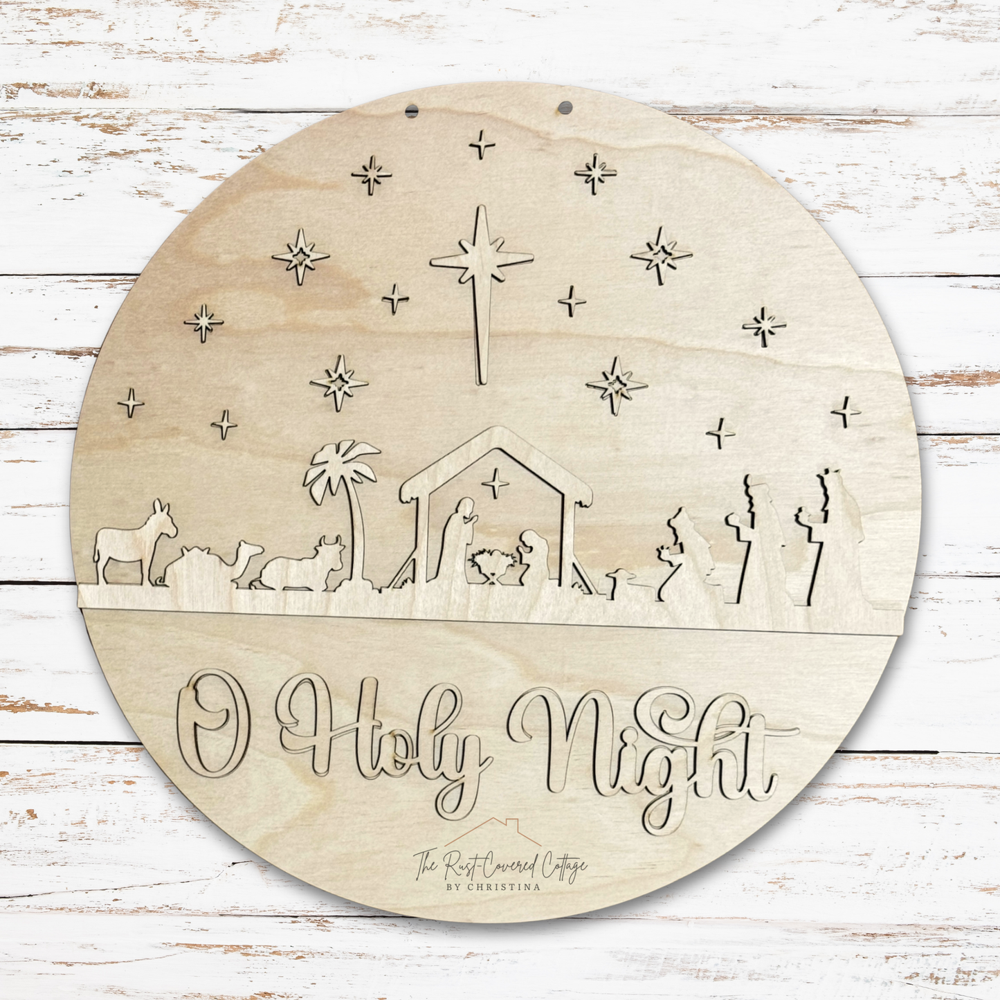 O Holy Night Door Hanger | Laser Cut Birch Nativity Wood Sign | 10.5" & 15"